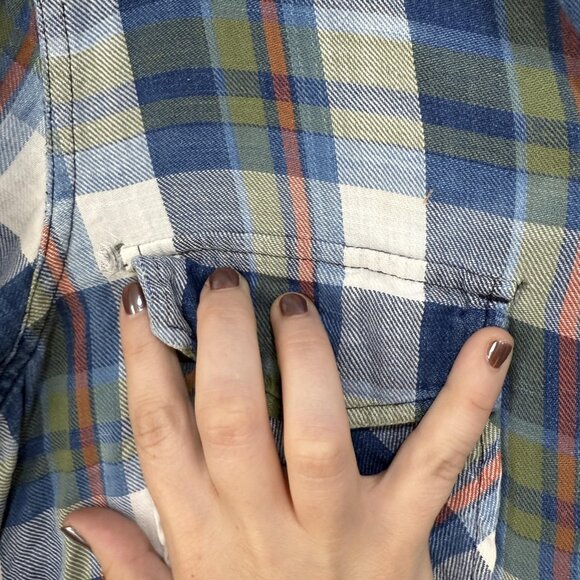 Current/Elliott Shirt Womens Medium Blue Green Plaid Button Down Long Sleeve - Picture 7 of 12